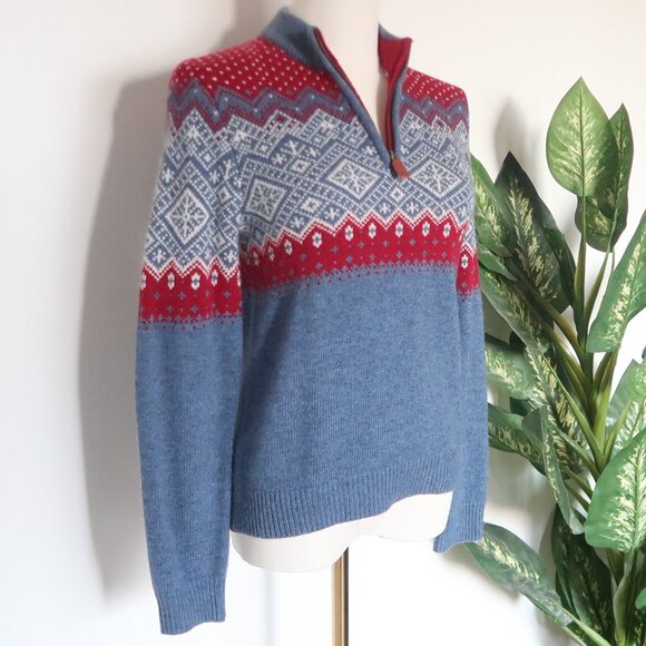 Vineyard Vines Fair Isle 1/4 Zip Sweater Blue Red Merino Wool Alpaca Long Sleeve - Picture 9 of 16